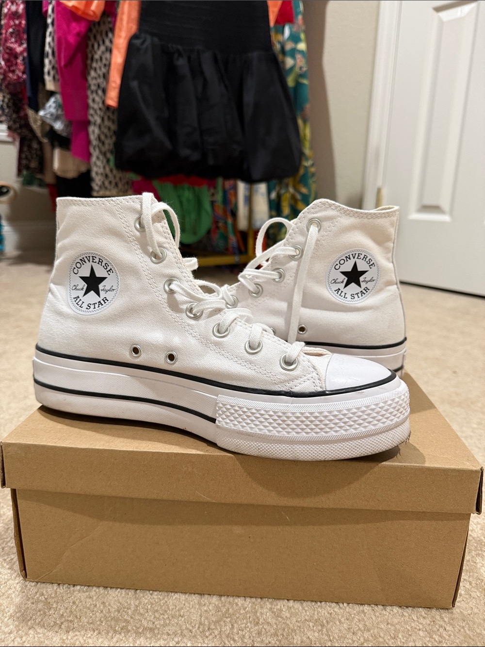 Converse White High Top Platform Sneakers